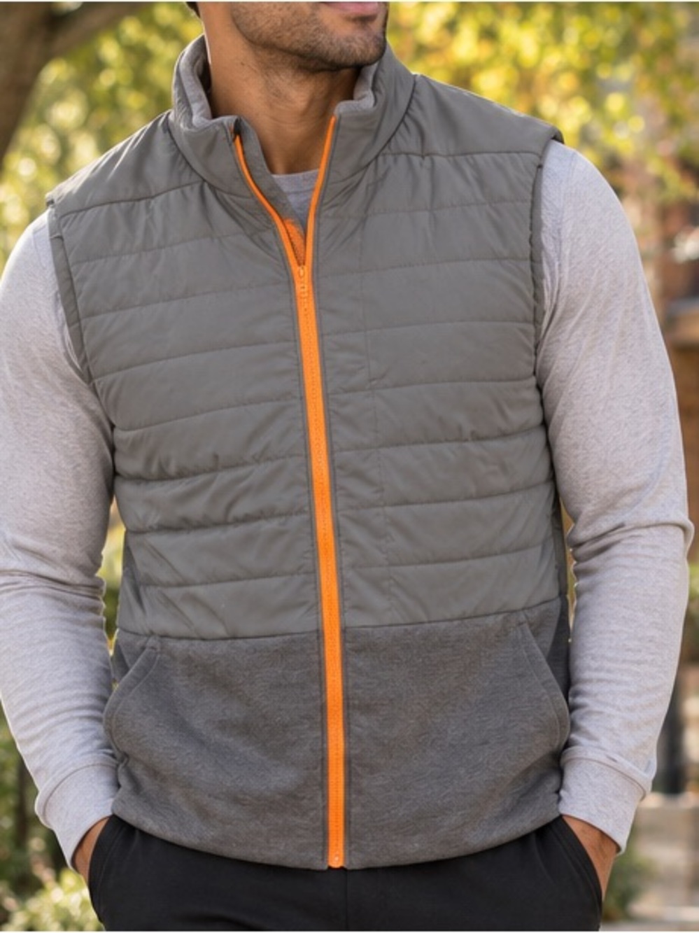 Lululemon Men’s Gray Quilted Insulated Vest Orange Zip Size M